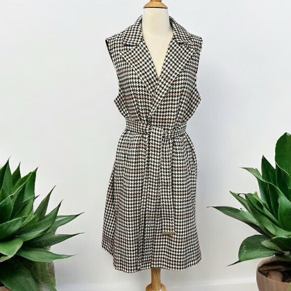 Marc New York Andrew Marc Houndstooth Longline Open Belted Sleeveless Jacket L - Picture 16 of 16